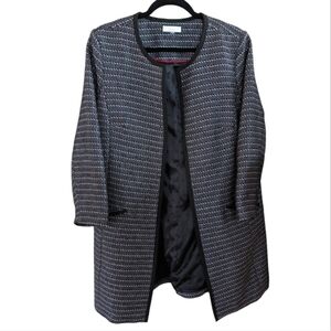 Charter Club Navy, Red, White & Silver Tweed 3/4 Sleeve Open Long Blazer Sze M/L